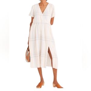 Madewell Stripe V Neck Side Slit Midi Maxi Dress Neutral Beachy Casual Size M